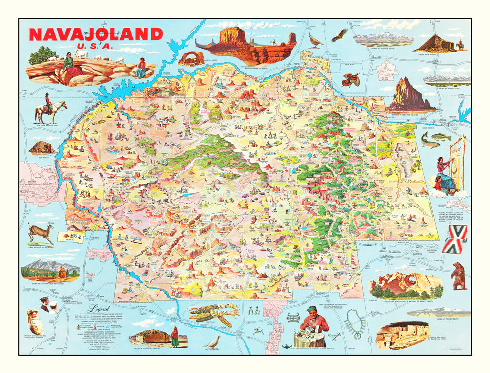 Vintage Map of Navajo Land 1960 print style example