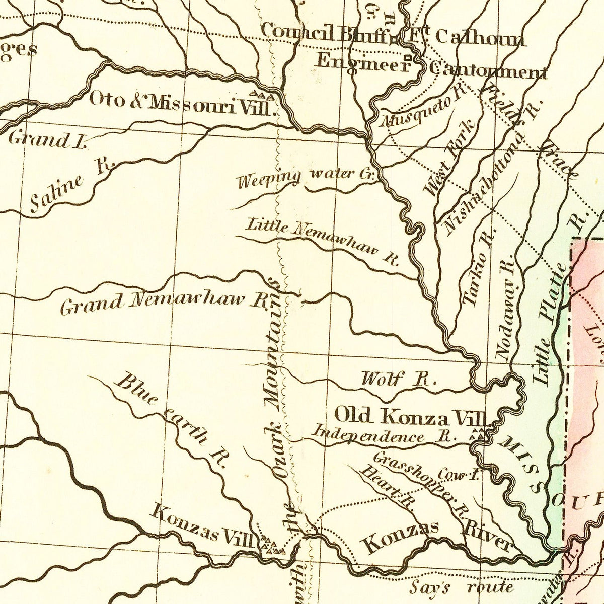 Restored historic details from the 1822 state map of County, Arkansas