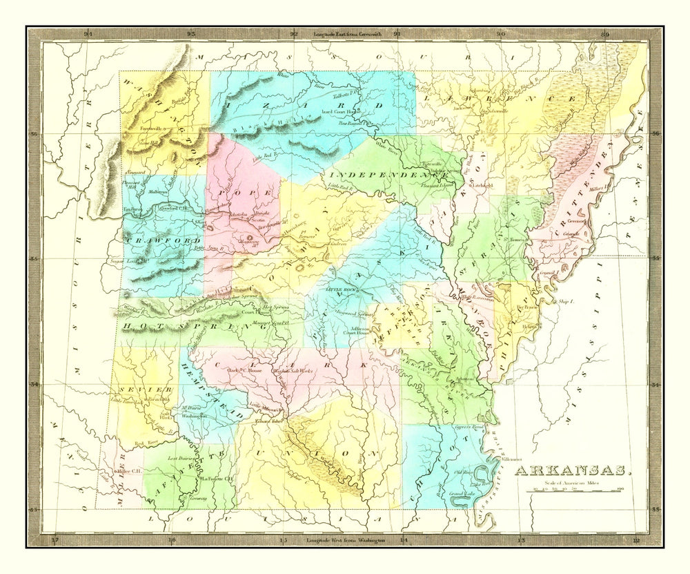 Vintage Map of Arkansas 1836 print style example