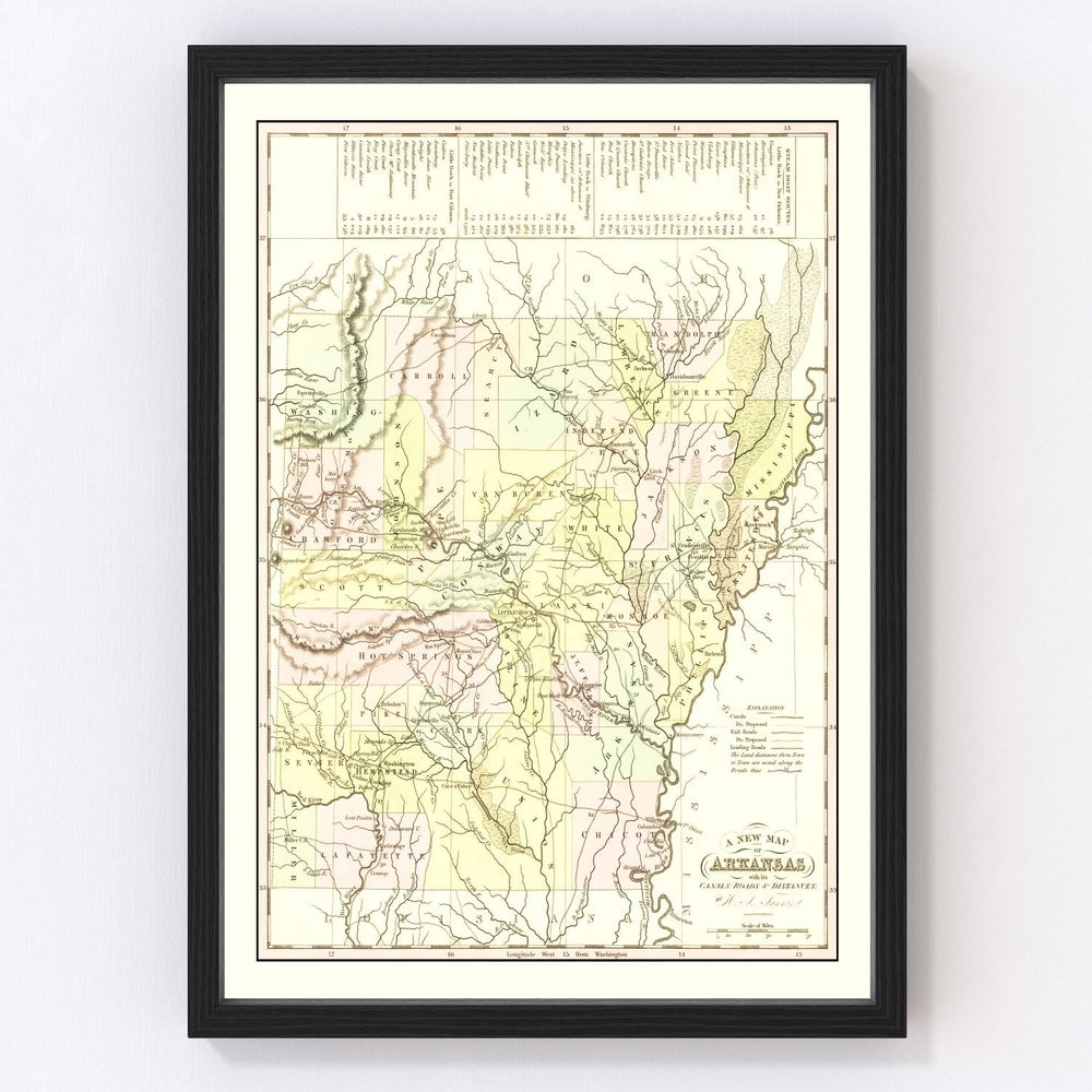 Arkansas Vintage Map 1836