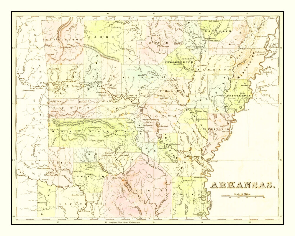 Vintage Map of Arkansas 1838 print style example
