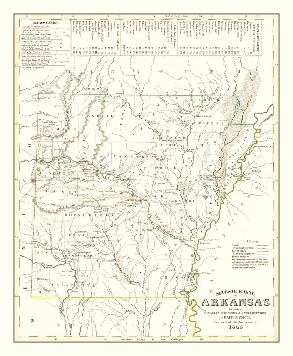 Vintage Map of Arkansas 1845 print style example