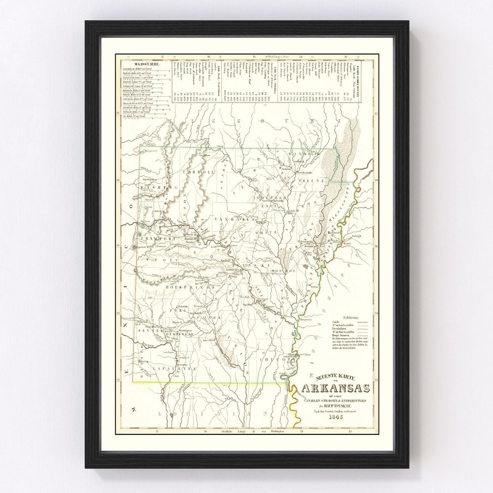 Arkansas Vintage Map 1845