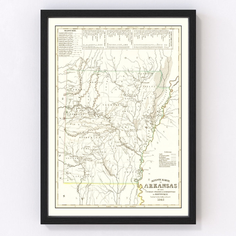 Arkansas Vintage Map 1845