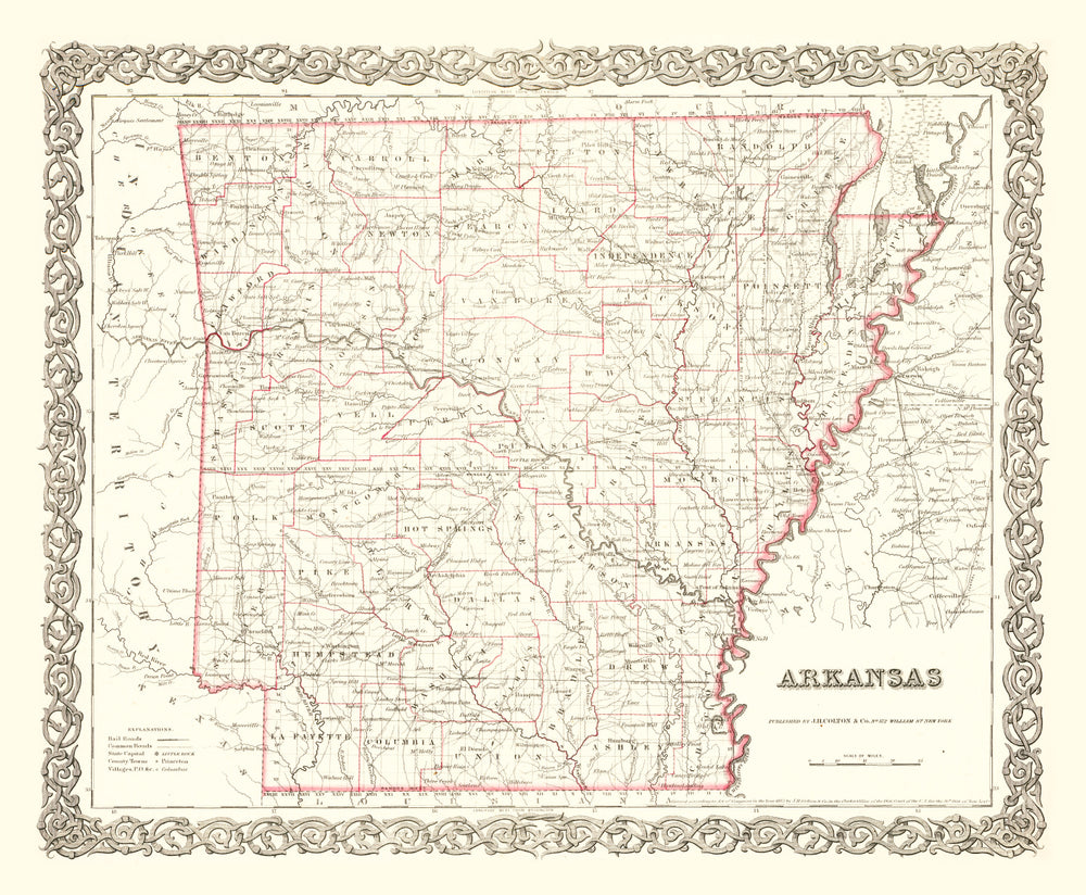 Vintage Map of Arkansas 1855 print style example