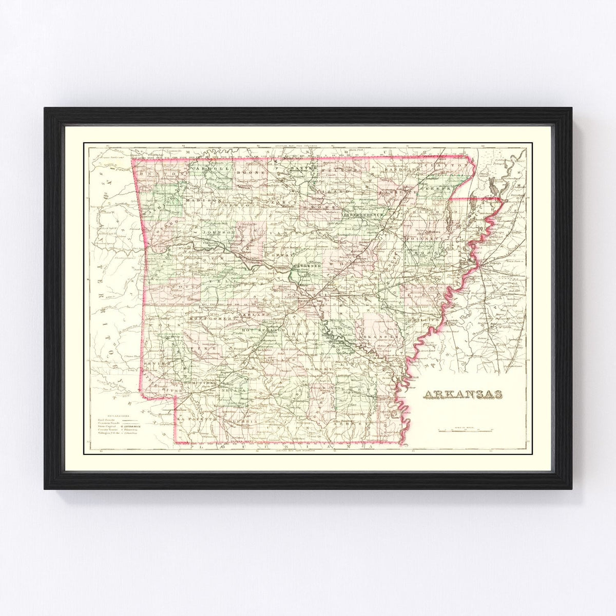 Arkansas Vintage Map 1876