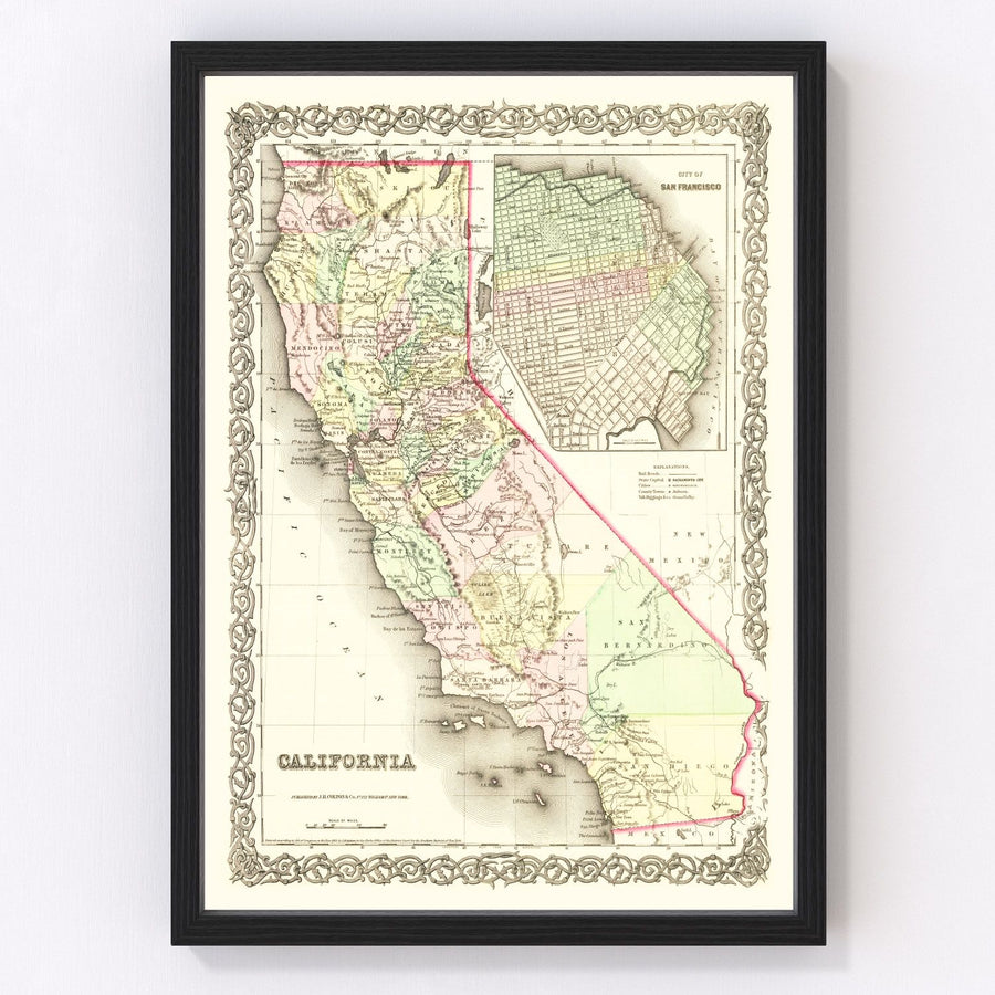 California Vintage Map 1855