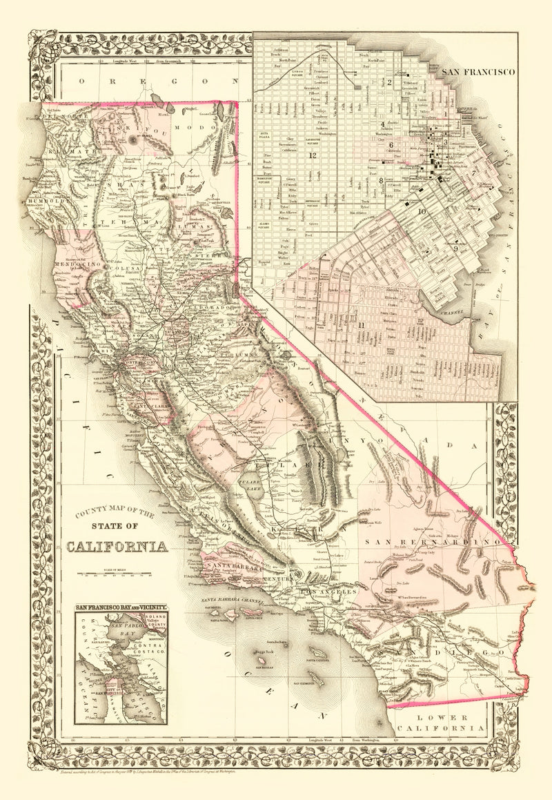 Size comparison using Vintage Map of California 1880