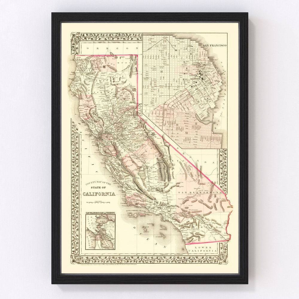 California Vintage Map 1880