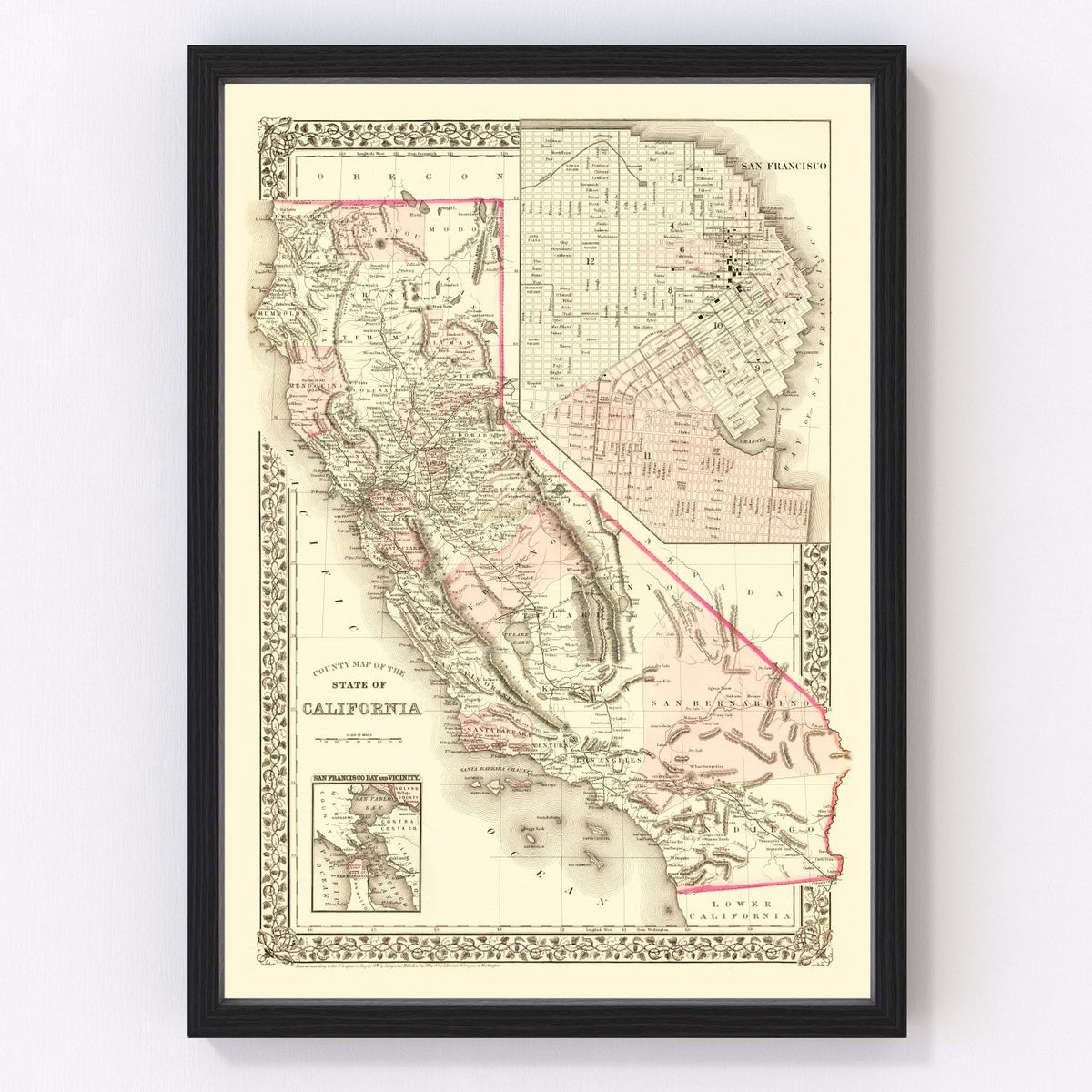 California Vintage Map 1880