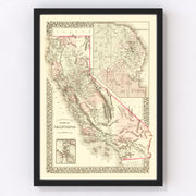 California Vintage Map 1880