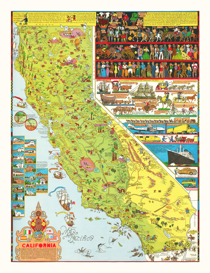 Size comparison using Vintage Pictorial Map of California 1945