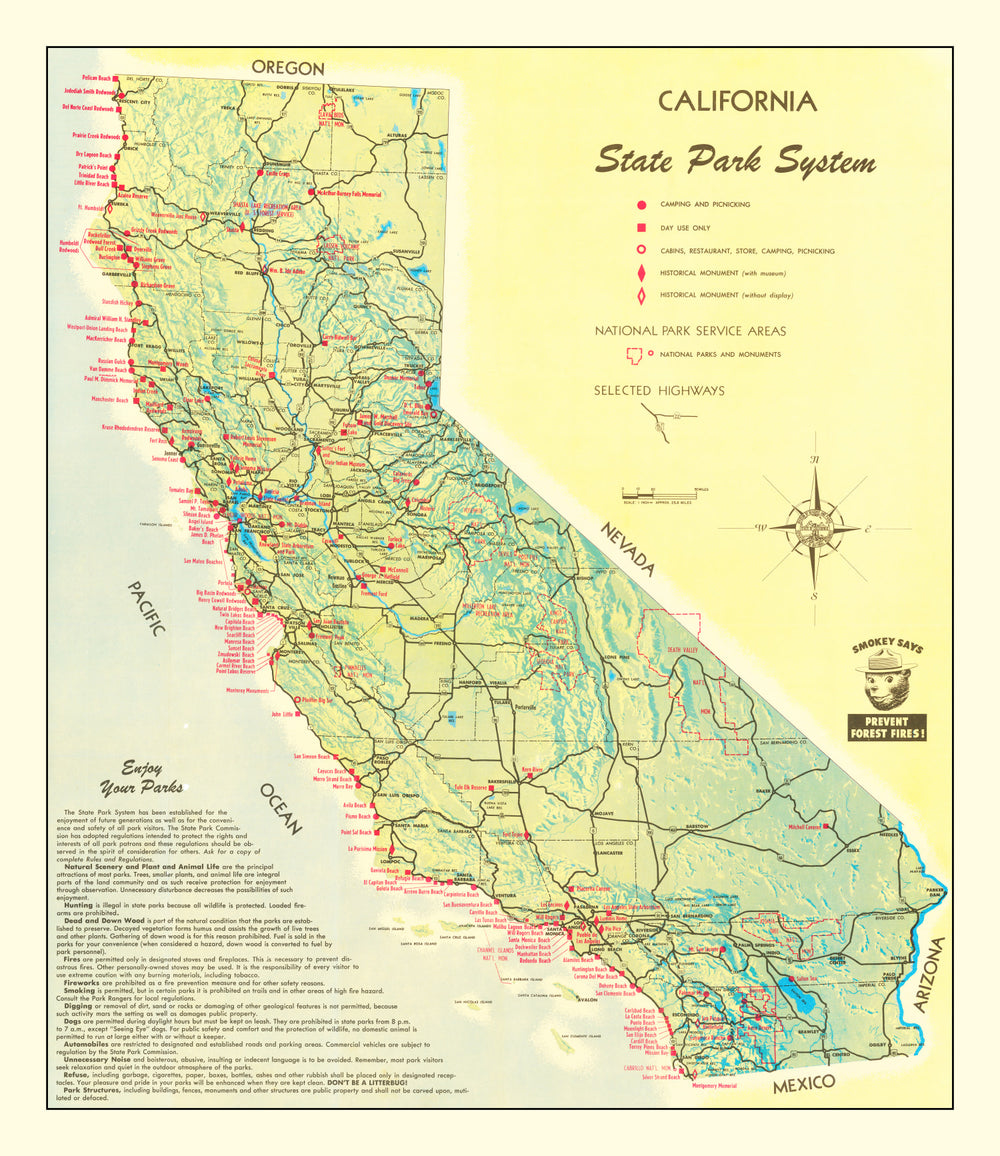 Vintage California State Park Map 1956 print style example