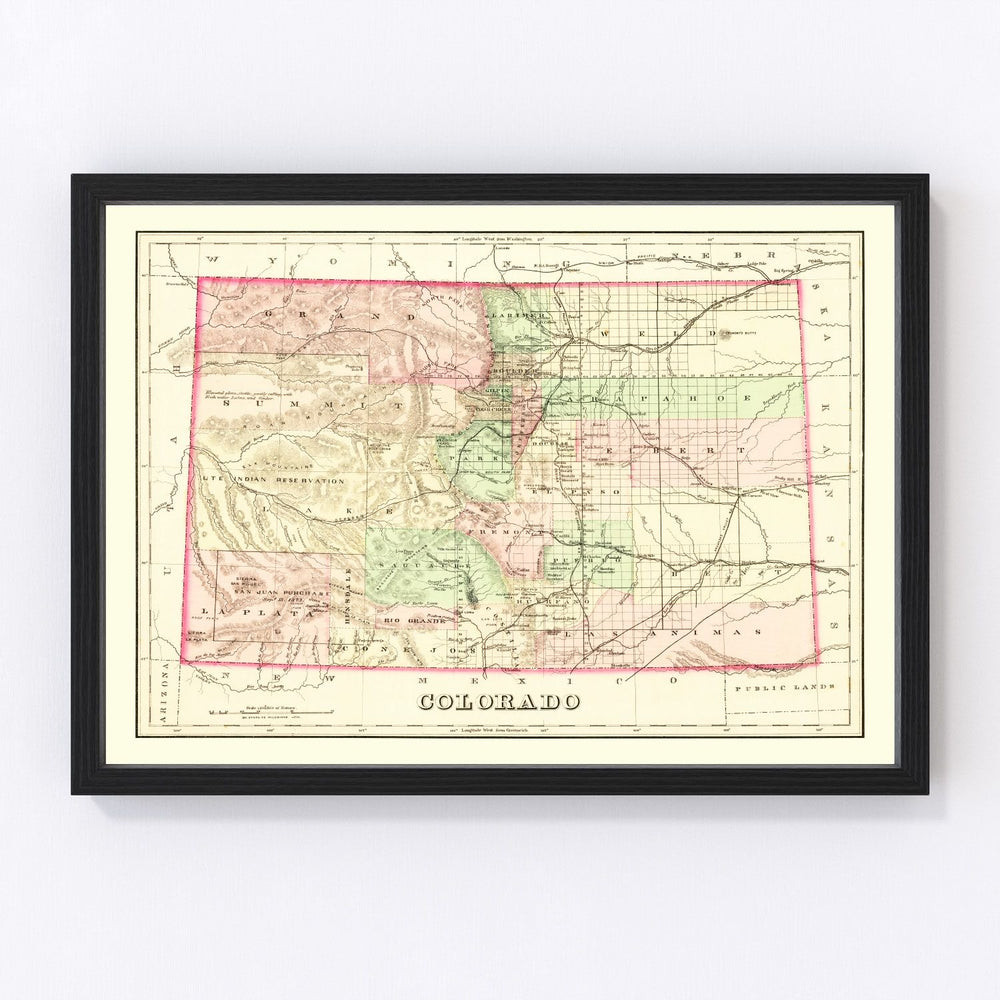 Colorado Vintage Map 1876