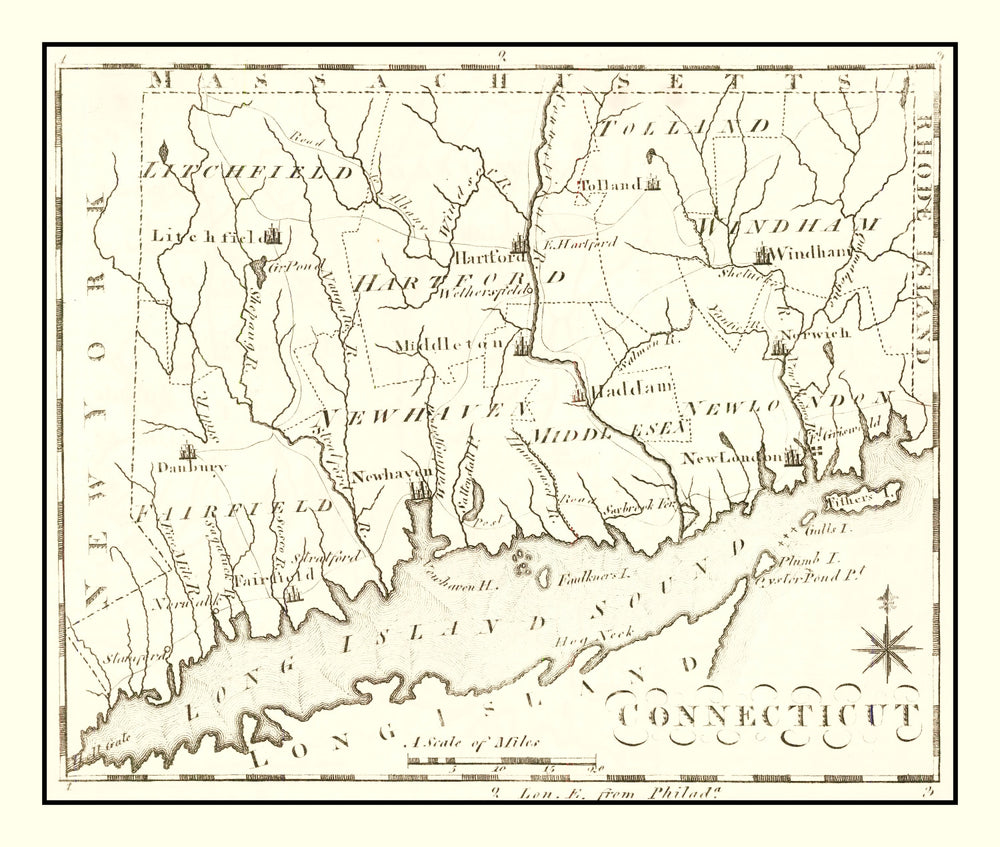 Vintage Map of Connecticut 1795 print style example