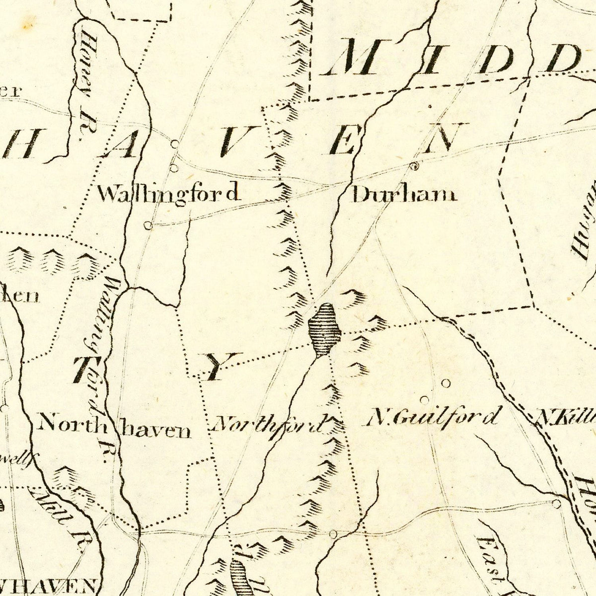 Restored historic details from the 1796 state map of County, Connecticut