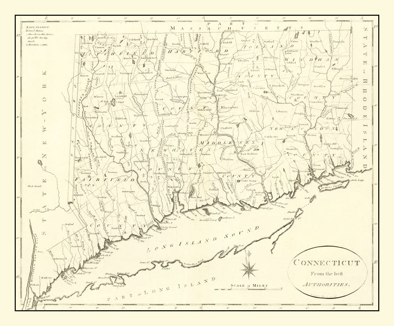 Size comparison using Vintage Map of Connecticut 1796