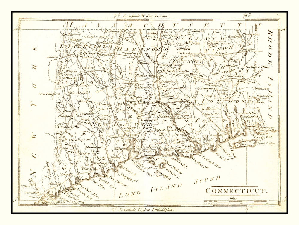 Vintage Map of Connecticut 1814 print style example