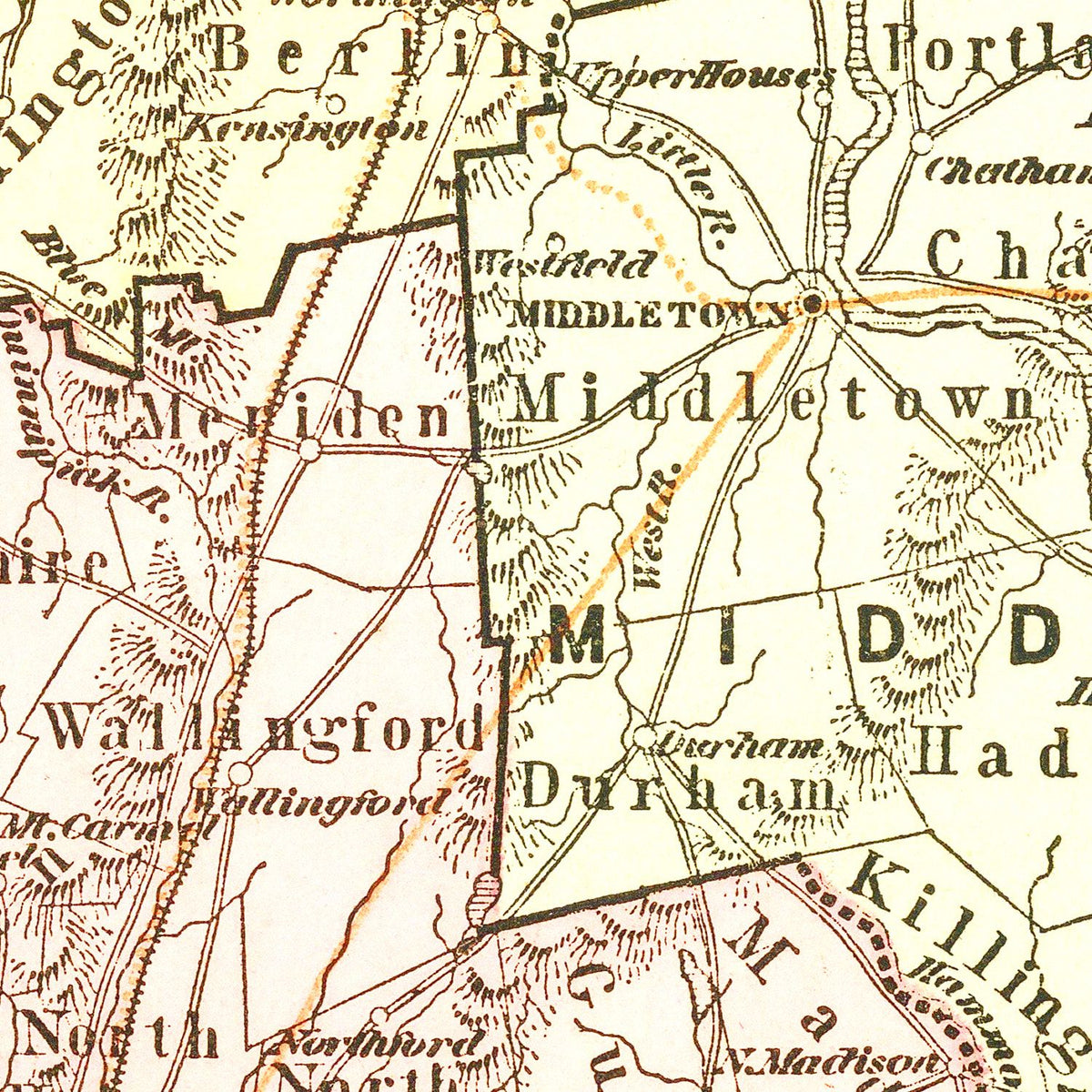 Restored historic details from the 1856 state map of County, Connecticut
