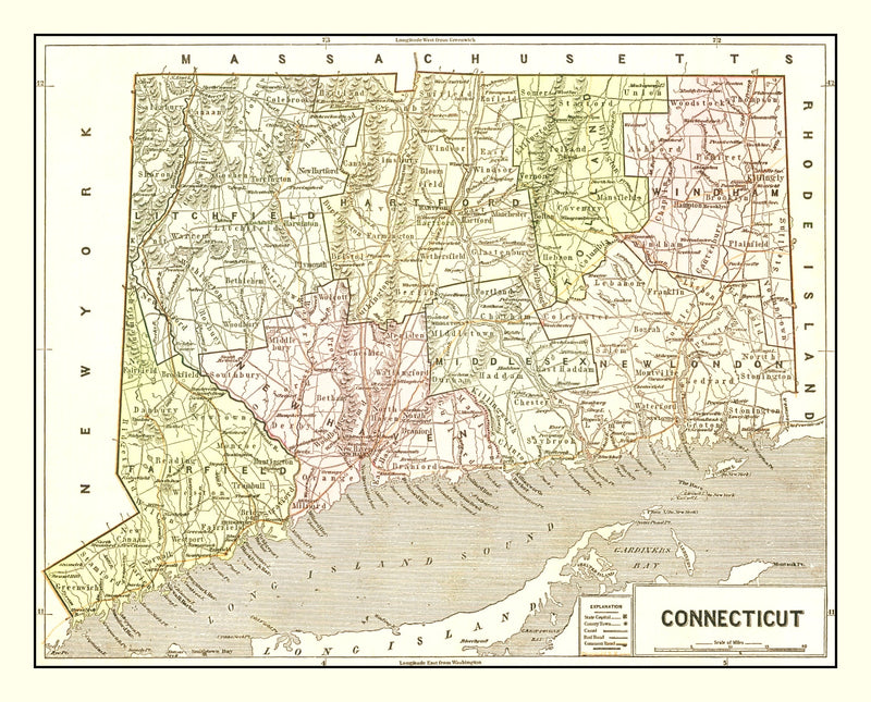 Size comparison using Vintage Map of Connecticut 1856