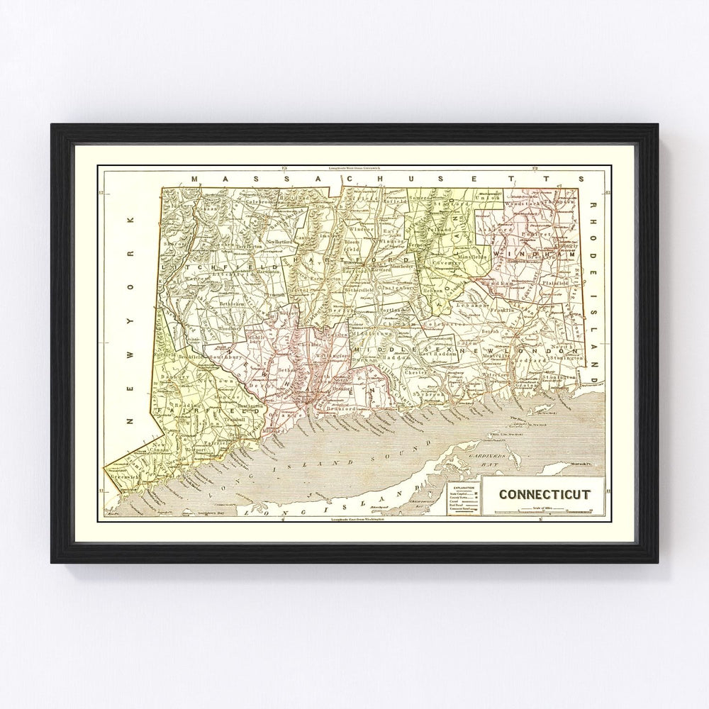 Connecticut Vintage Map 1856