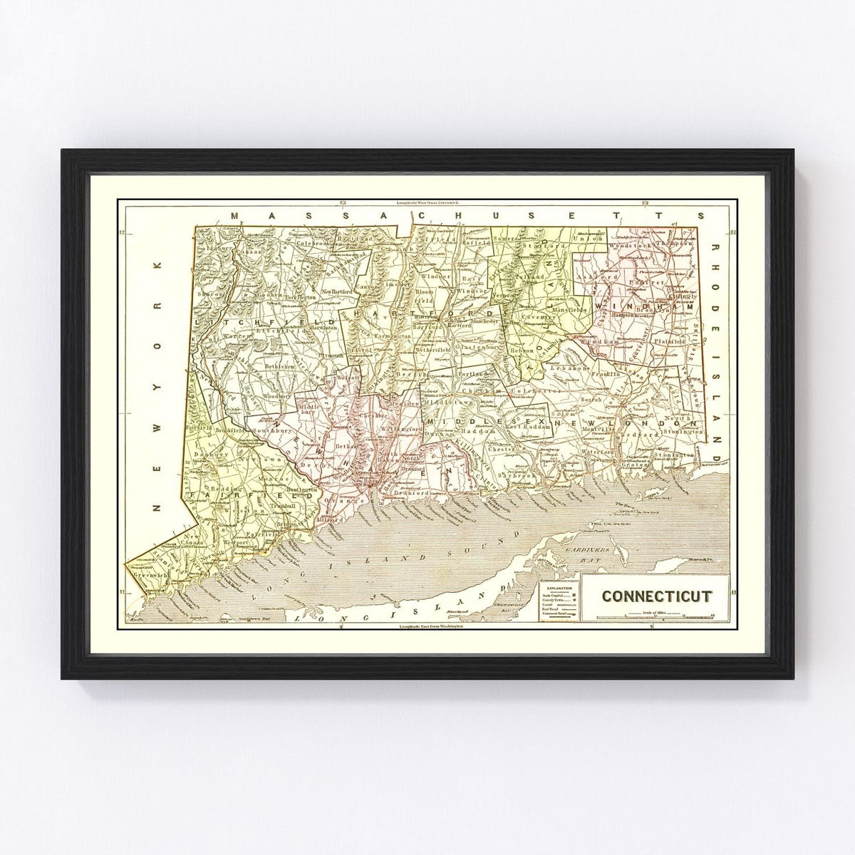 Connecticut Vintage Map 1856