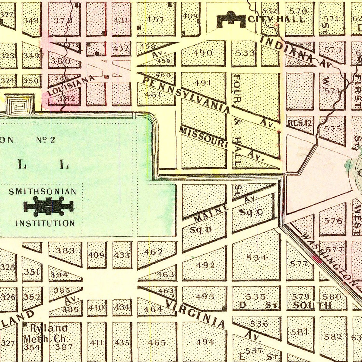 Restored historic details from the 1856 city map of Washington, DC