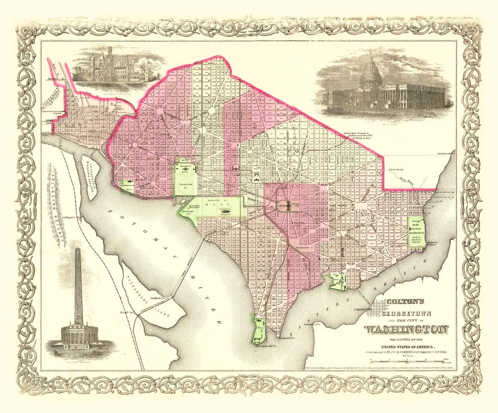 Vintage Map of Washington, DC 1866 print style example