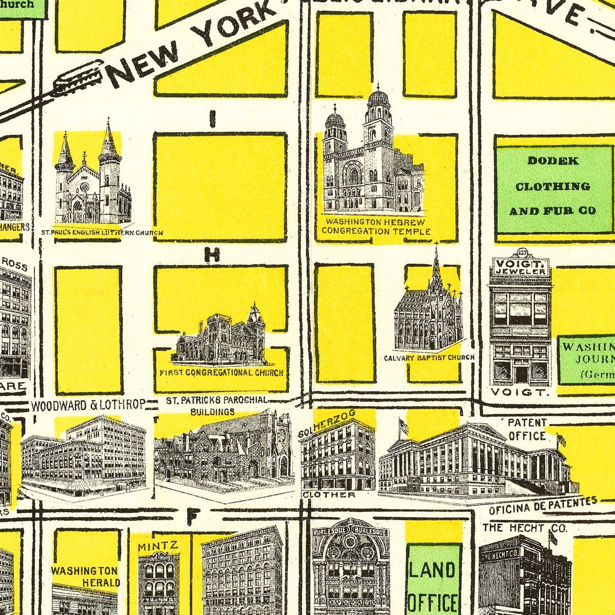 Restored historic details from the 1919 city map of Washington, DC