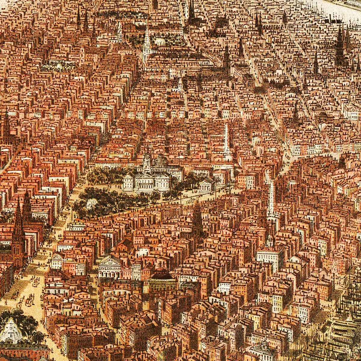 Restored historic details from the 1865 city map of NYC, New York