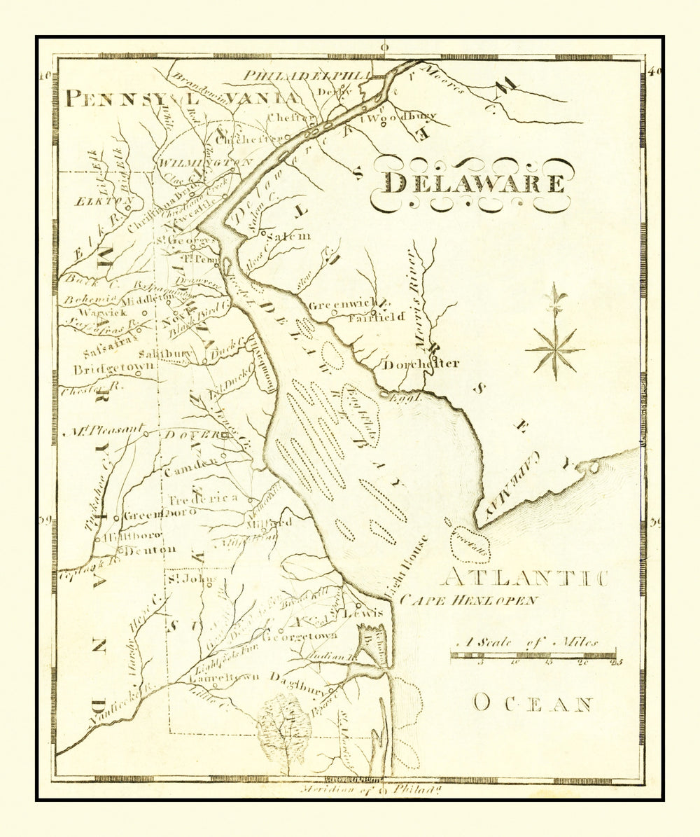 Vintage Map of Delaware 1795 print style example