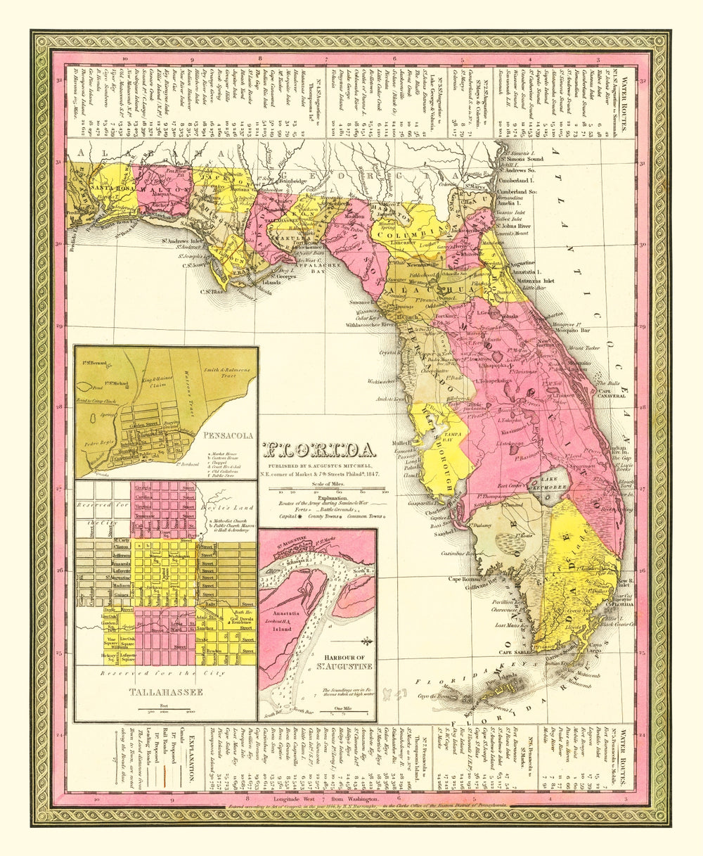 Vintage Map of Florida 1847 print style example