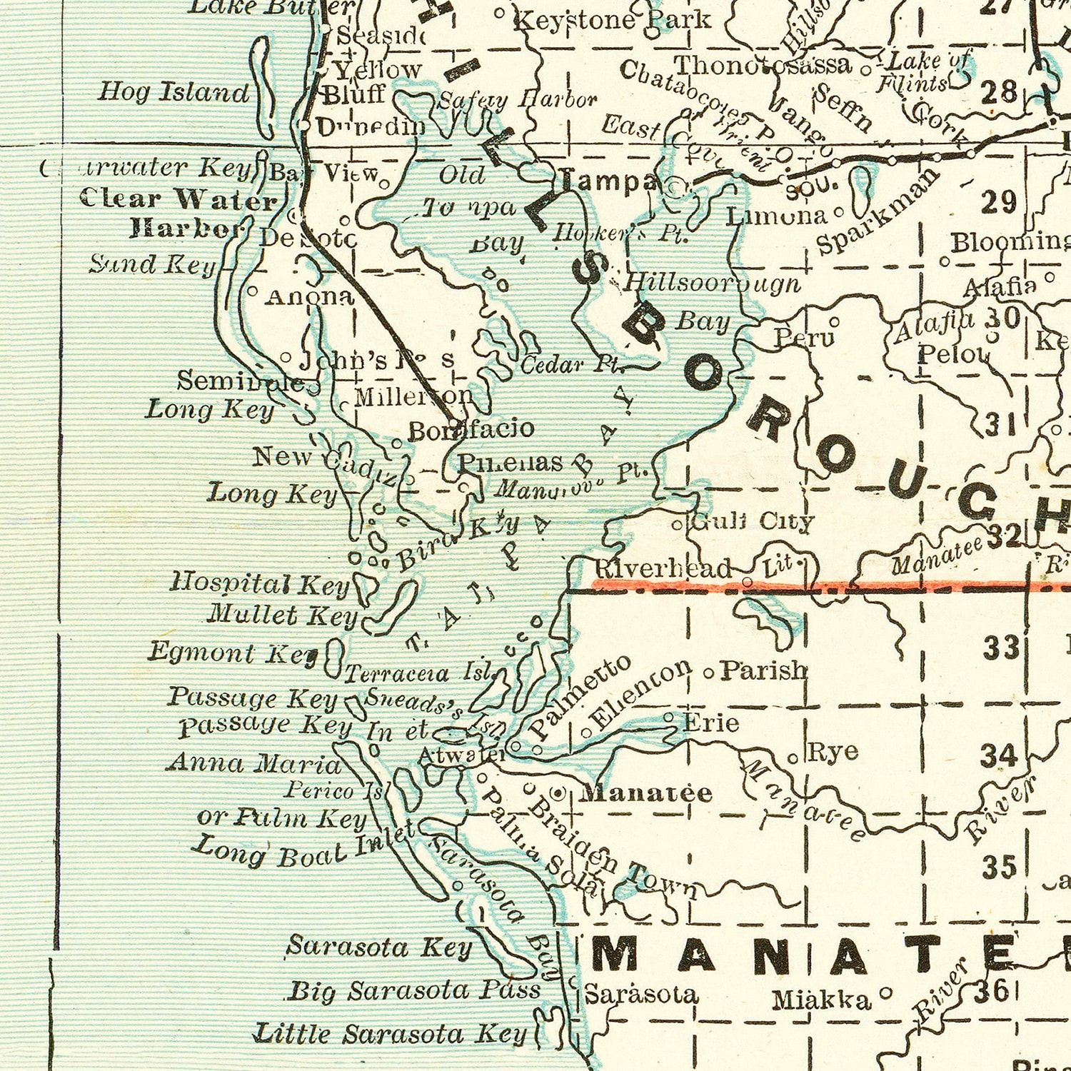 Restored historic details from the 1888 state map of County, Florida