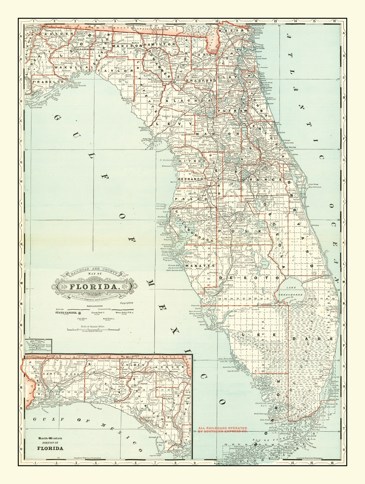 Preview of Vintage Map of Florida 1888