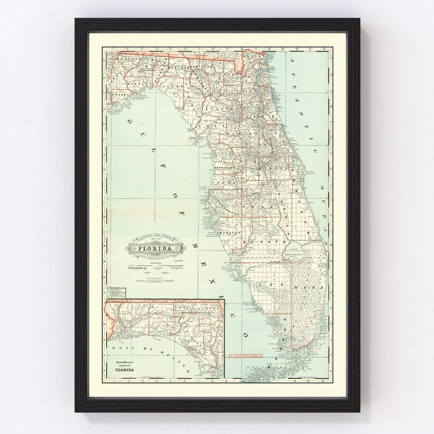 Florida Vintage Map 1888