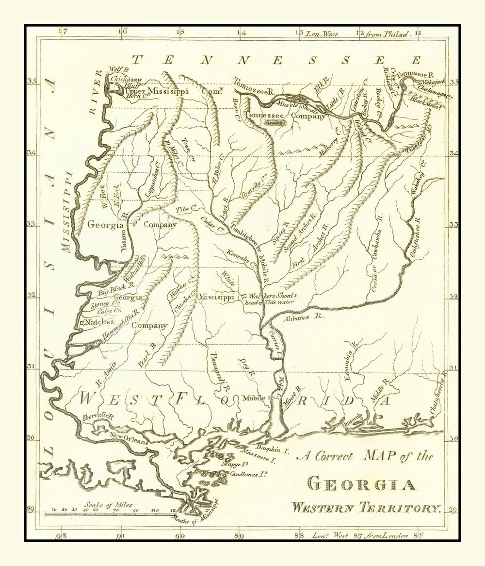 Vintage Map of Georgia 1797 print style example