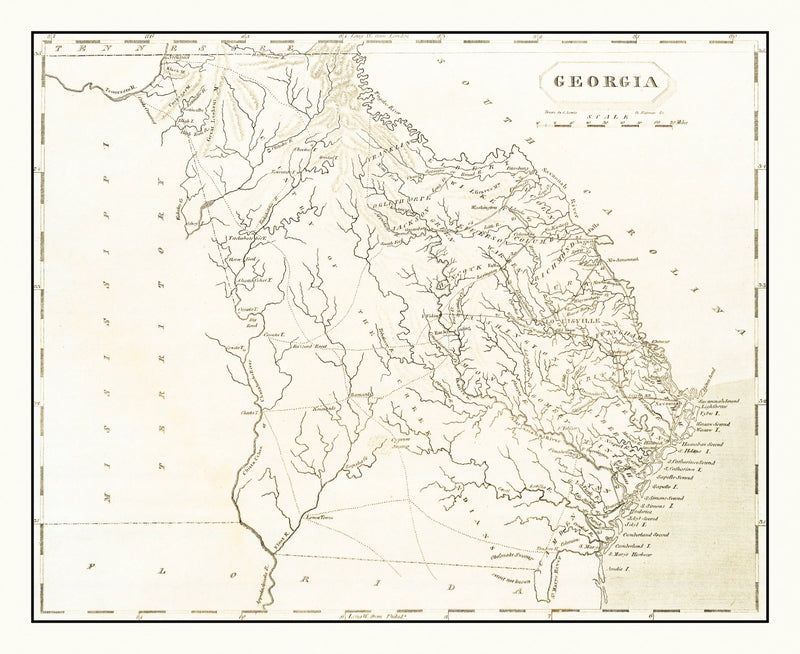 Size comparison using Vintage Map of Georgia 1805
