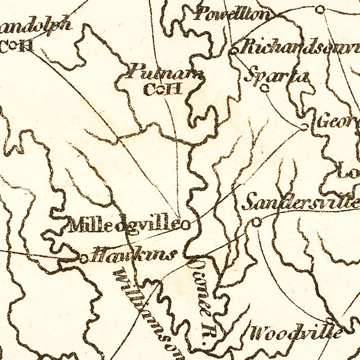 Restored historic details from the 1814 state map of County, Georgia