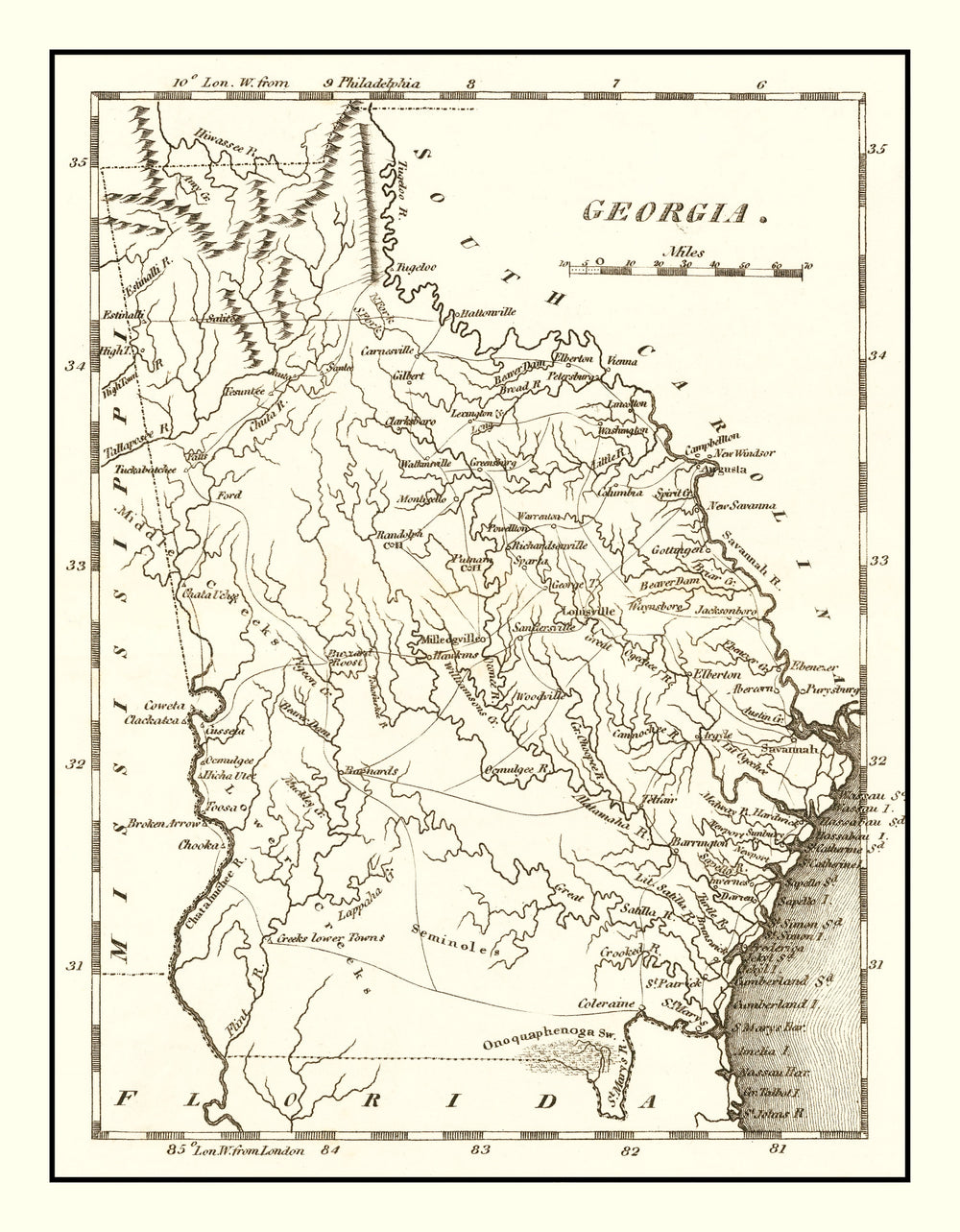 Vintage Map of Georgia 1814 print style example