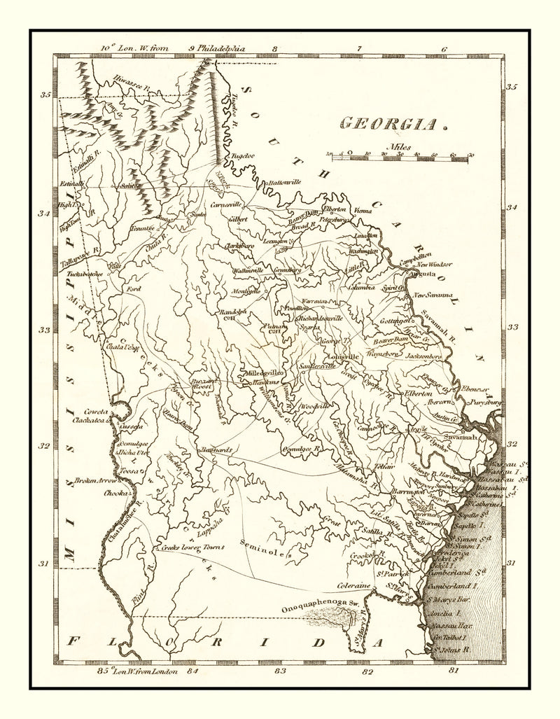 Size comparison using Vintage Map of Georgia 1814