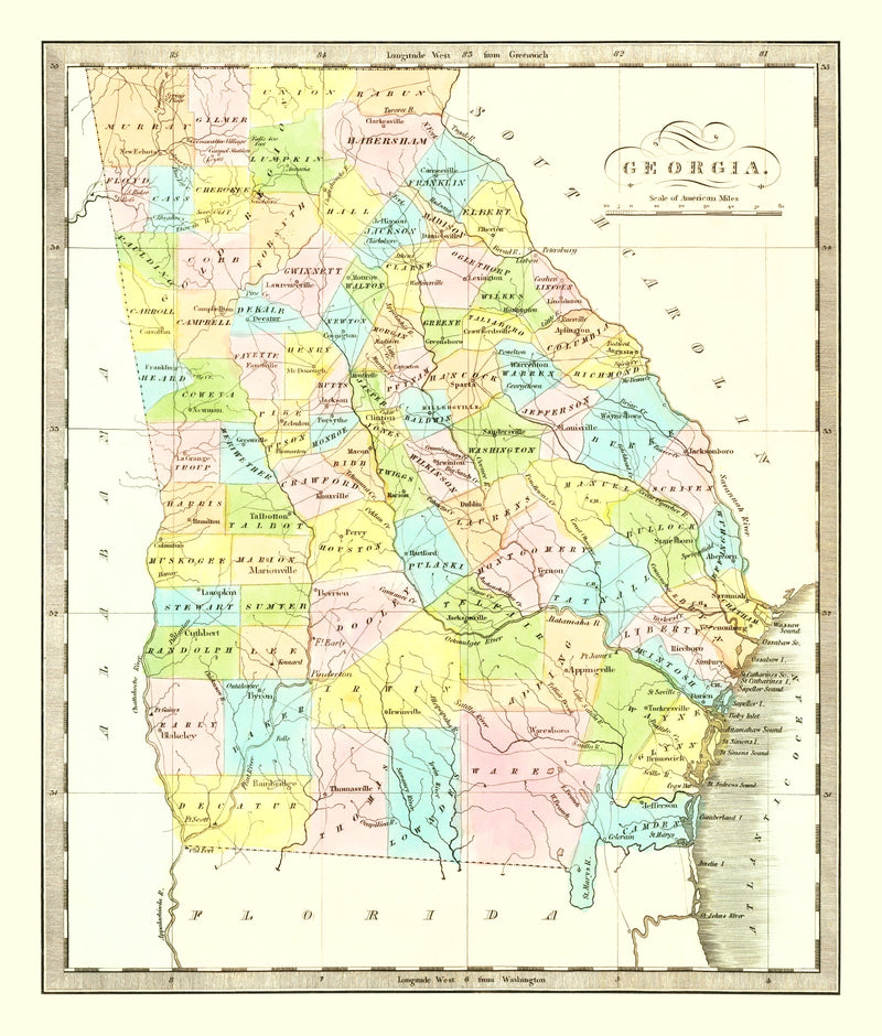 Size comparison using Vintage Map of Georgia 1834