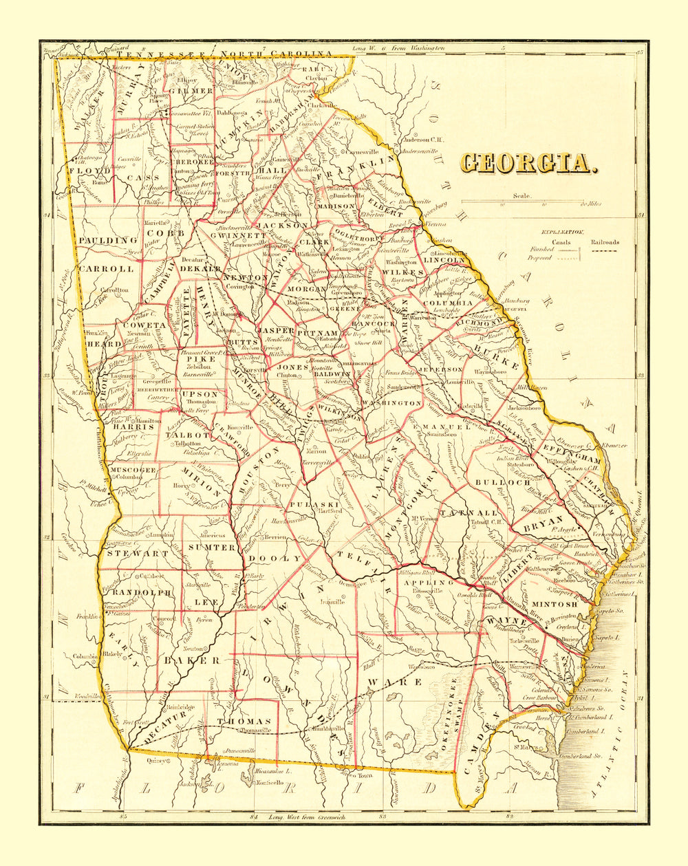 Vintage Map of Georgia 1835 print style example