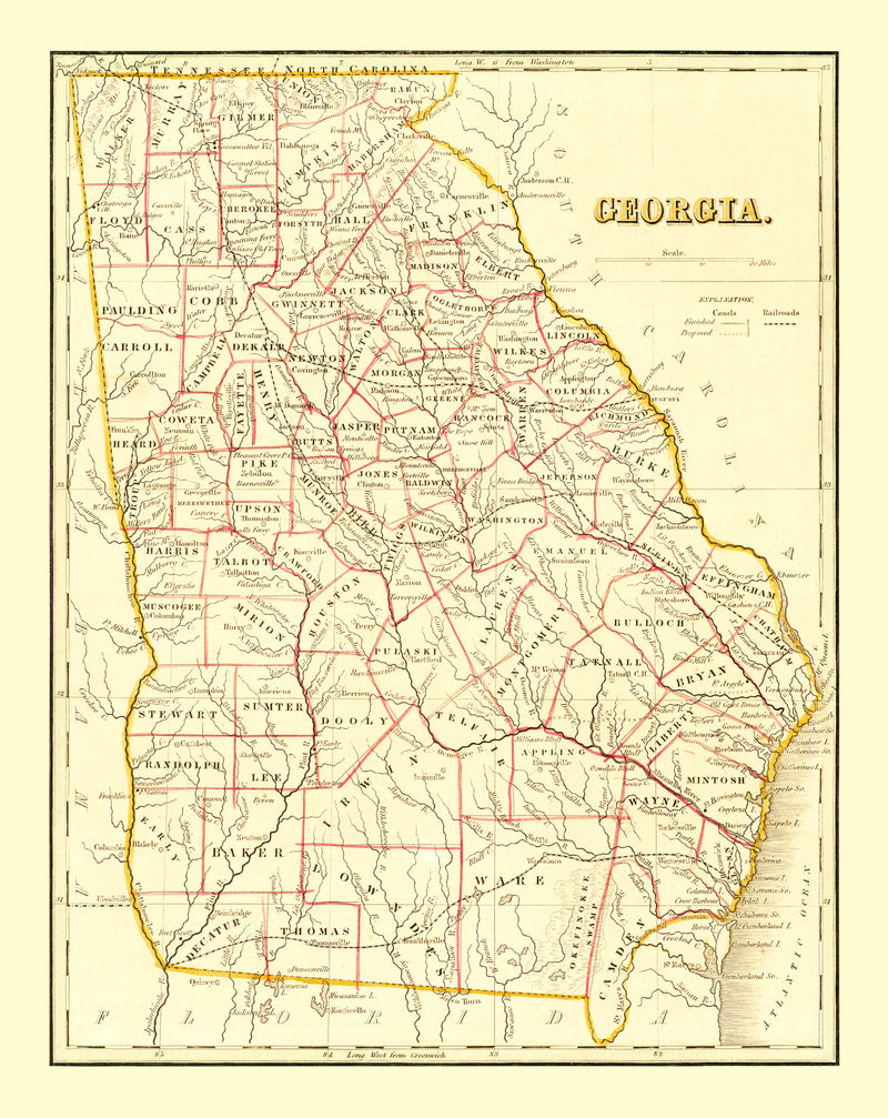 Size comparison using Vintage Map of Georgia 1835