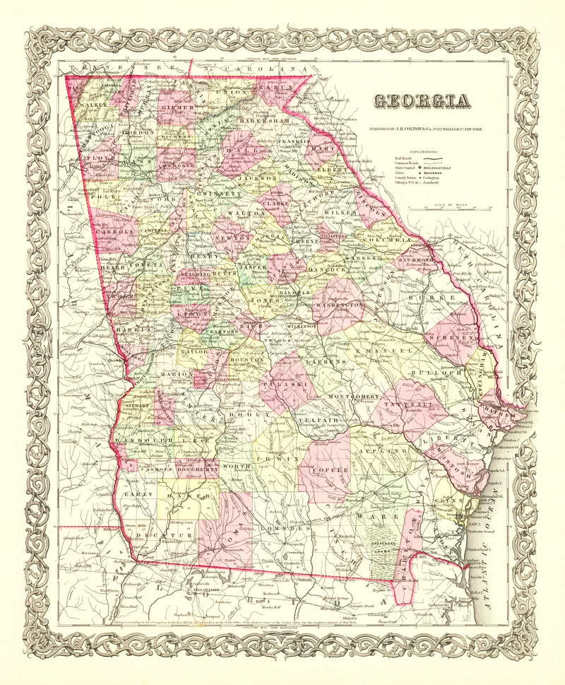 Size comparison using Vintage Map of Georgia 1855