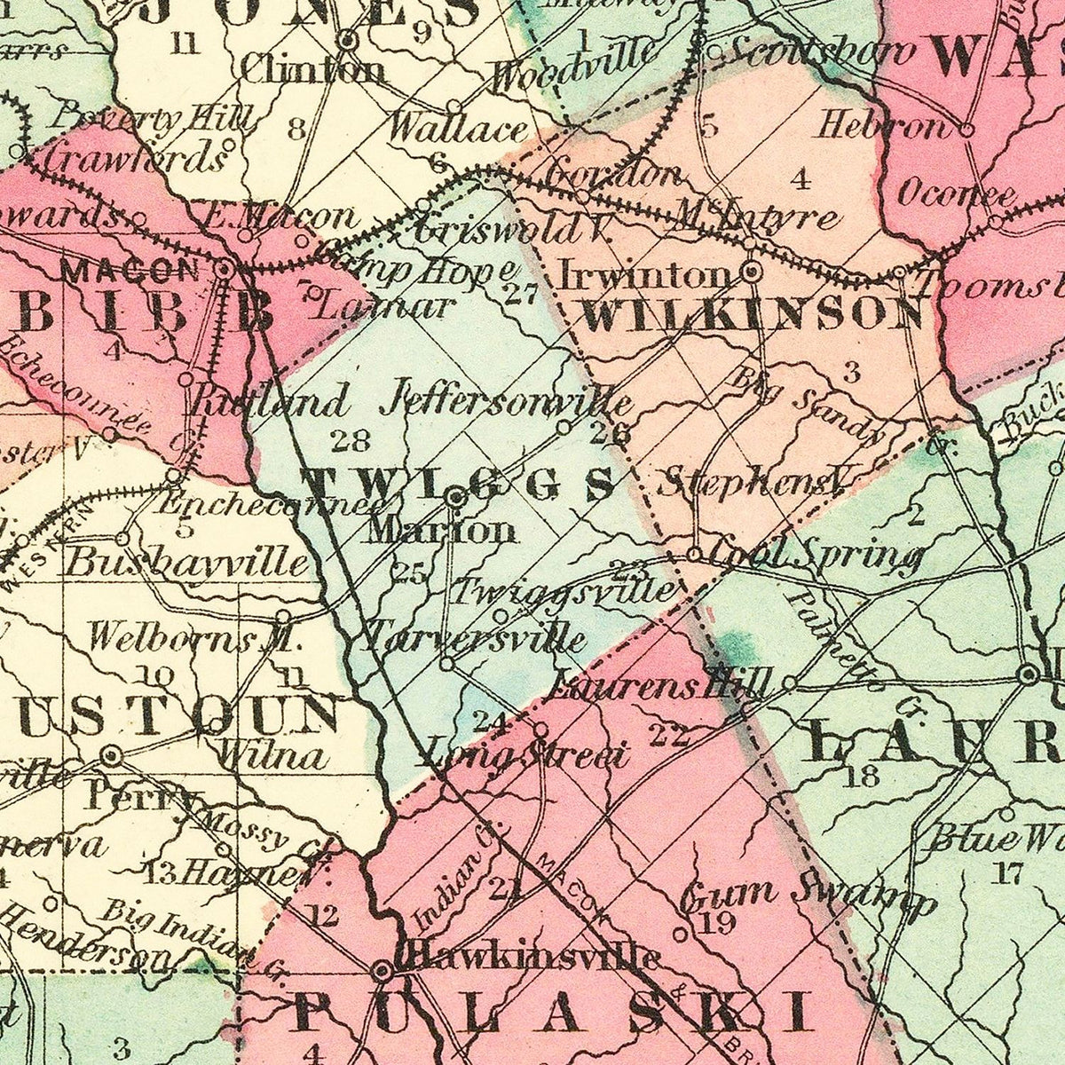 Restored historic details from the 1859 state map of County, Georgia