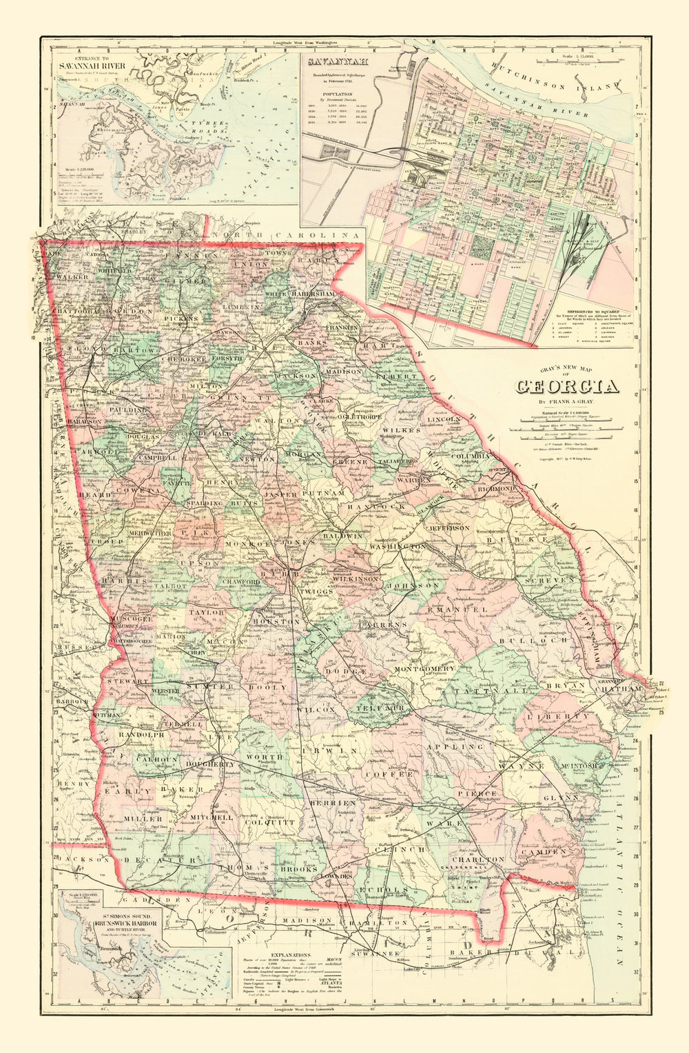 Vintage Map of Georgia 1876 print style example