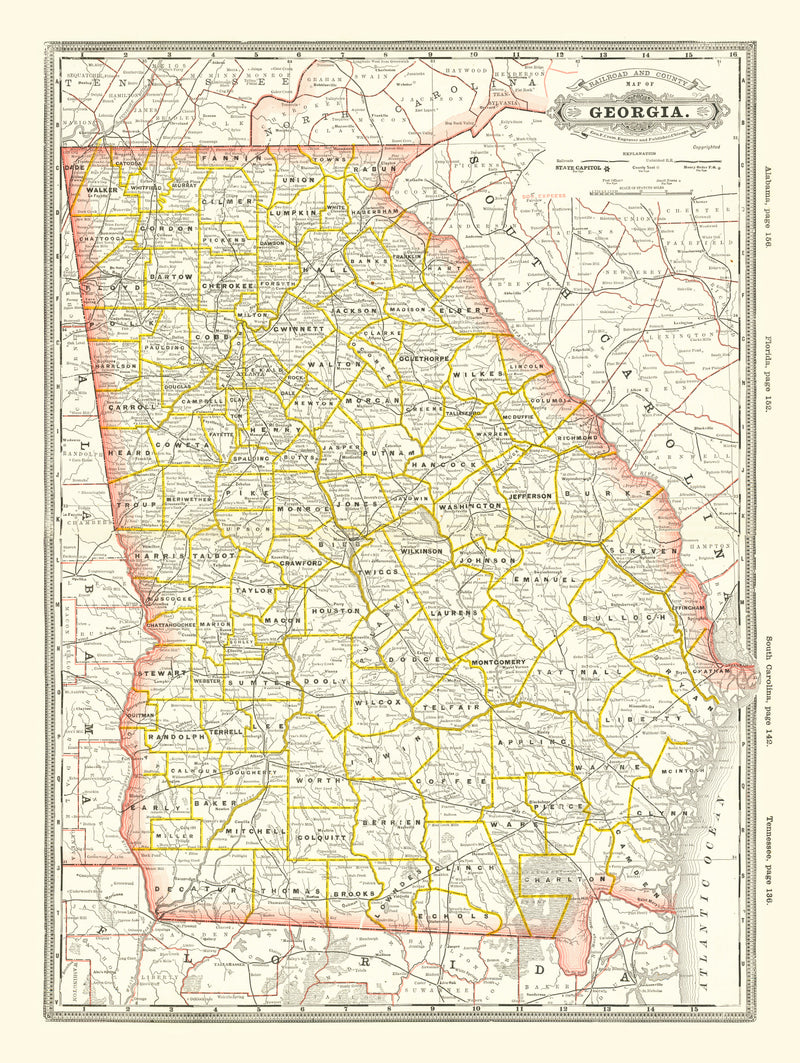 Size comparison using Vintage Railroad Map of Georgia 1884