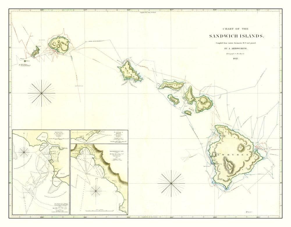 Vintage Map of Hawaii 1832 print style example