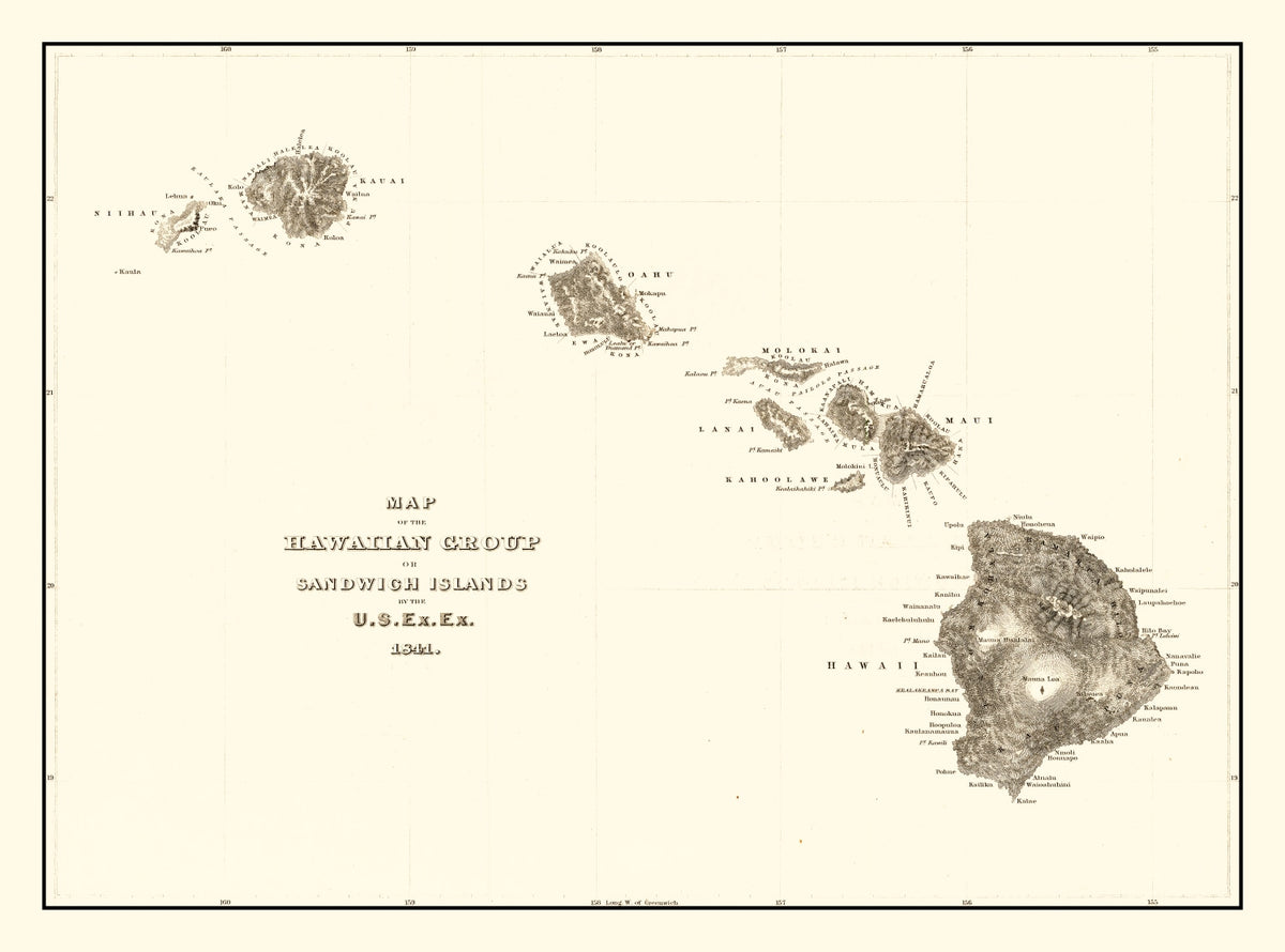 Preview of Vintage Map of Hawaii 1845