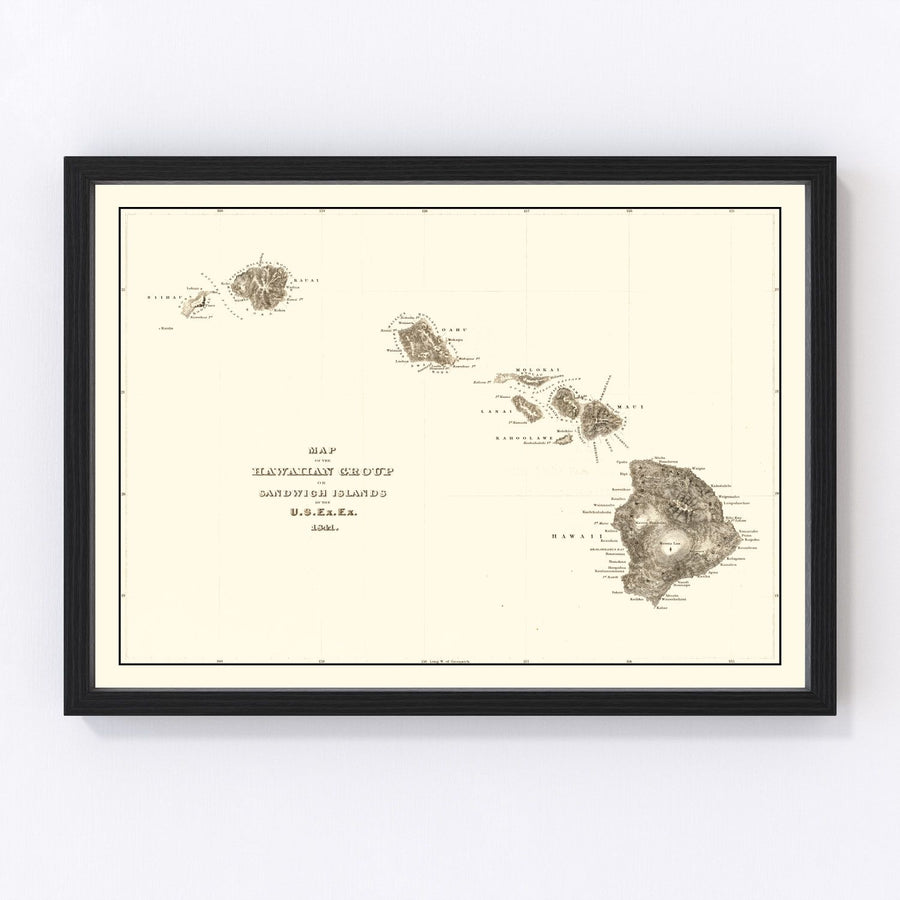 Vintage Map of Hawaii 1845